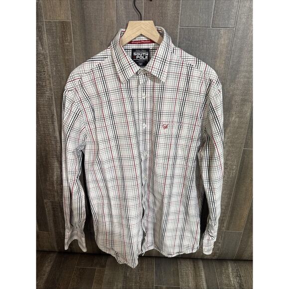 Southpole Shirt‎ Mens Medium Plaid Hexagon Product Long Sleeve Button Down - Picture 1 of 8